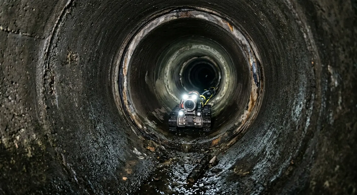 Robotic sewer camera inspecting pipe interior for Sewer Line Cleaning in Temple Hills
