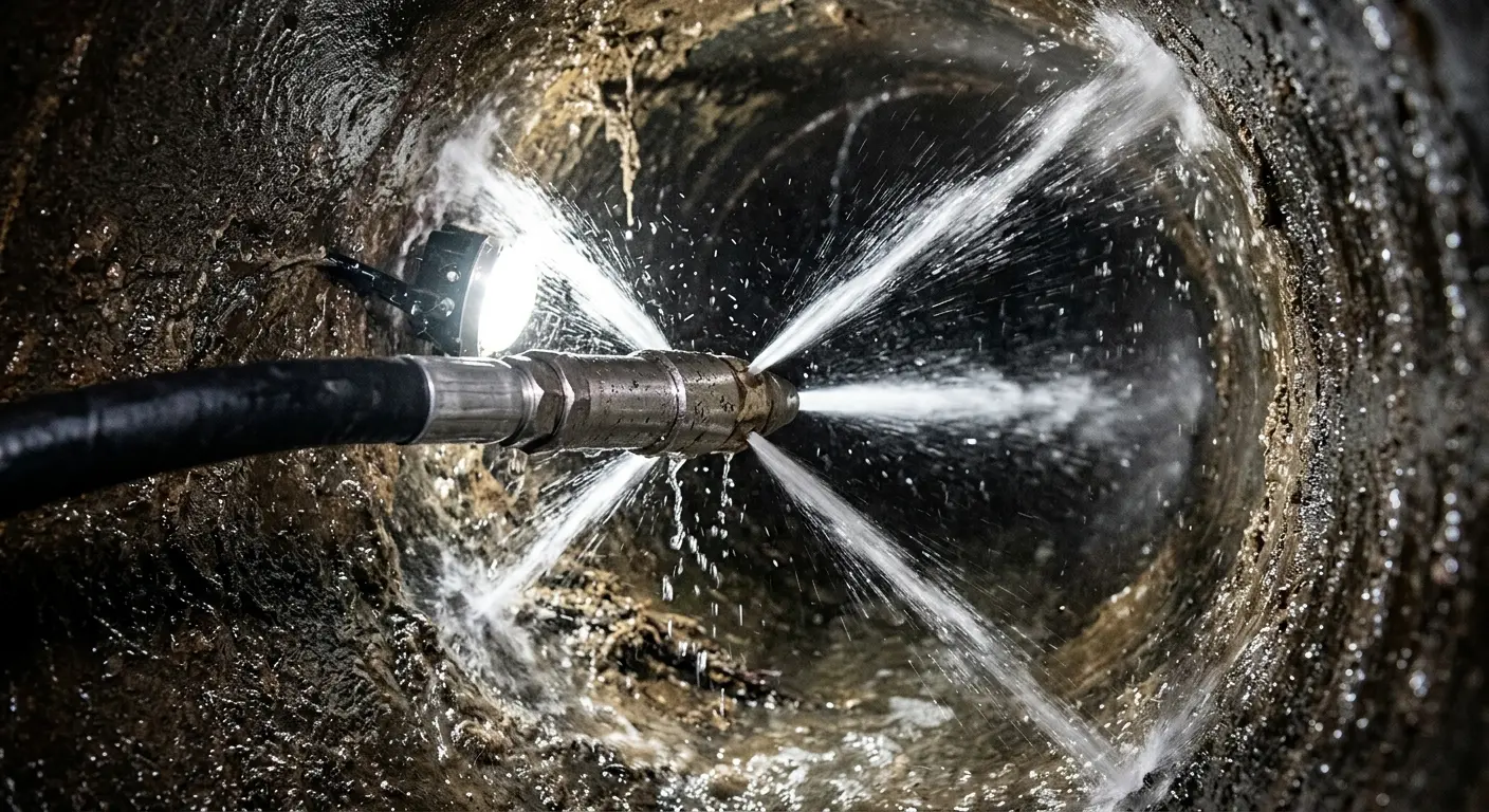 High-pressure hydro jetting nozzle cleaning sewer pipe for Sewer Cleanout in Temple Hills